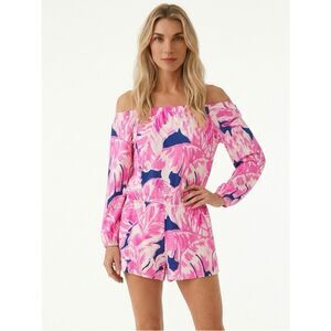 LILLY PULITZER | Tiki Pink Beach Bliss Lana Romper Off Shoulder Women’s Size XS